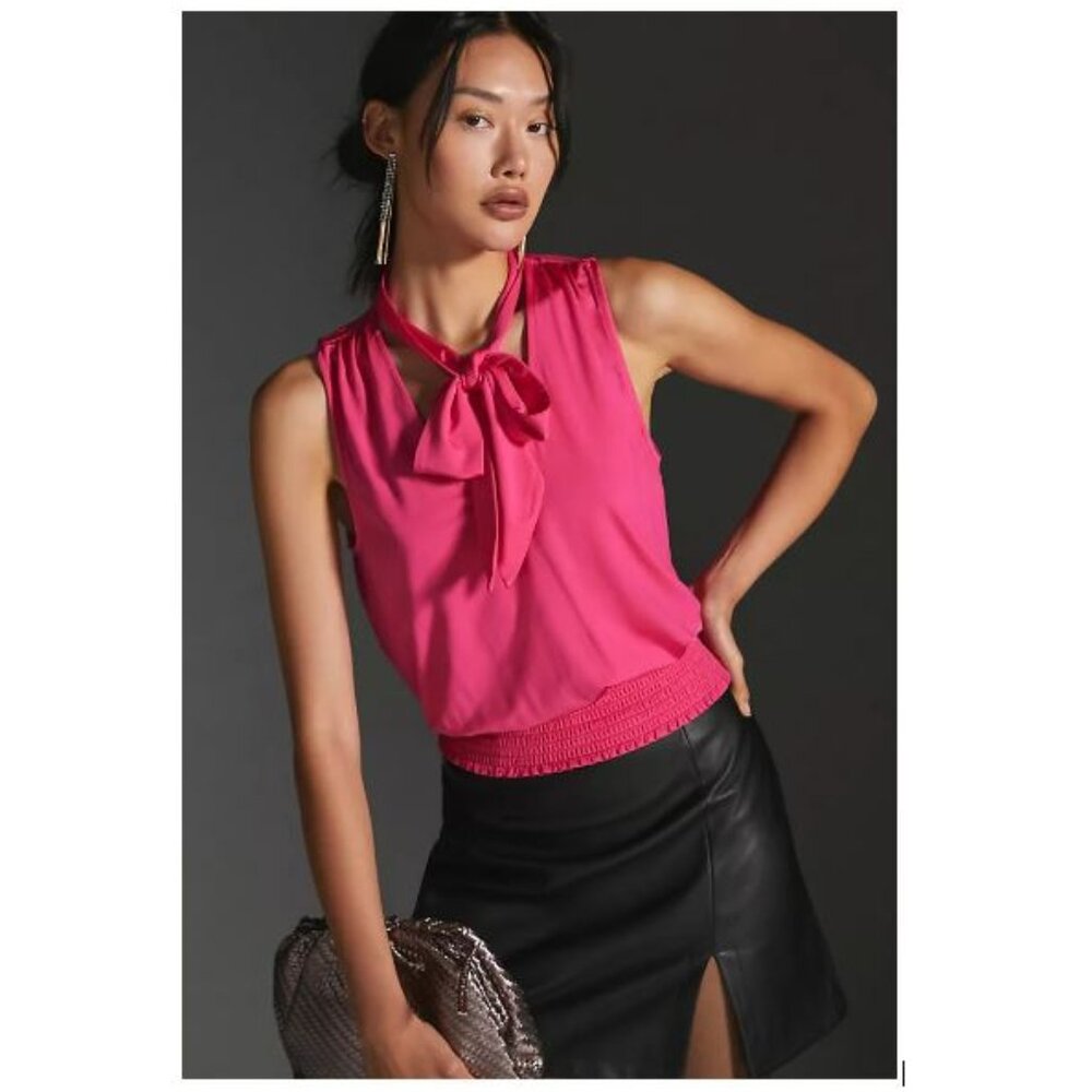 By Anthropologie Tie-Neck Blouse in Raspberry - Size Small - NWT